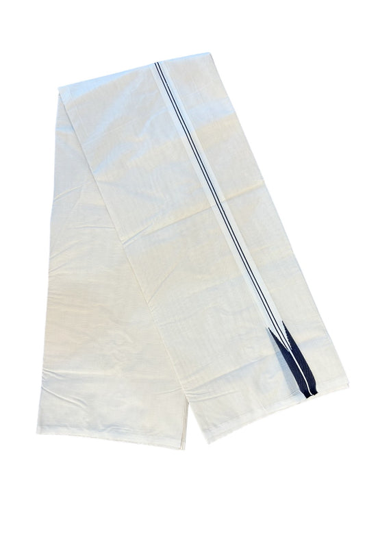 21% DISCOUNT! KaithariKada Balaramapuram 100% Cotton Double Off white Mundu/Dhoti-100x100  Puliyilakkara Chutty 2 Line Black Kara - 5KK417ASH