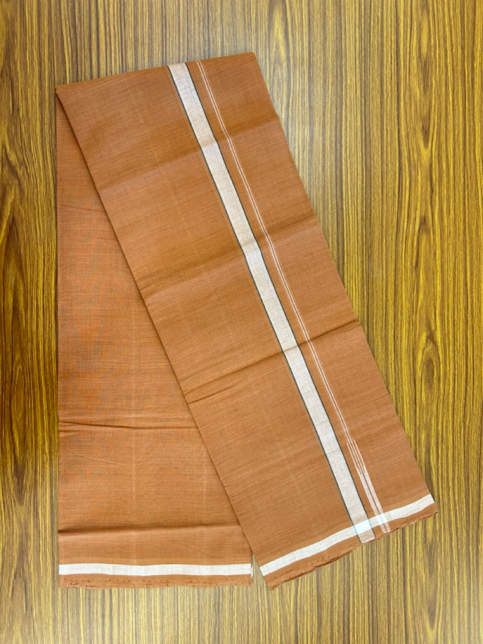 HANDLOOM Single KaithariKada - 10% Discount ! 100% Pure Cotton -  Mundu/Dhoti  KAVI COLOUR BODY 2cm WHITE Kara Green Stripes Chutty (2 meter / 4 muzham)- 10KK8026ELA