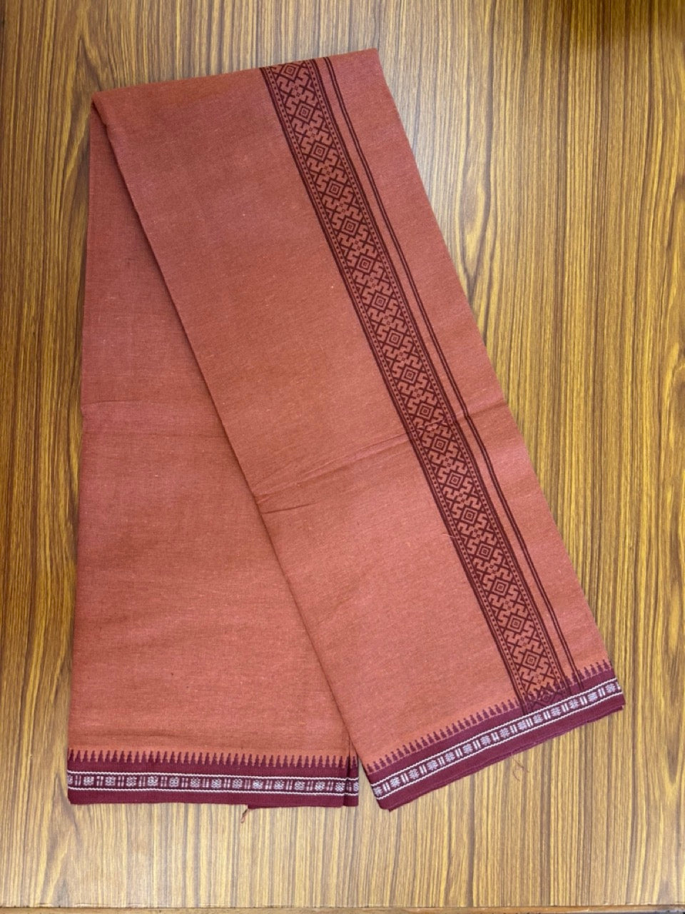 8% Discount!!! Kaitharikada Mixed Cotton Single KAVI - Kaily / Lungi - 3.25 inch Maroon Tribal Kuppadam Border (2 meter / 4 muzham) - 10KK8027 AS