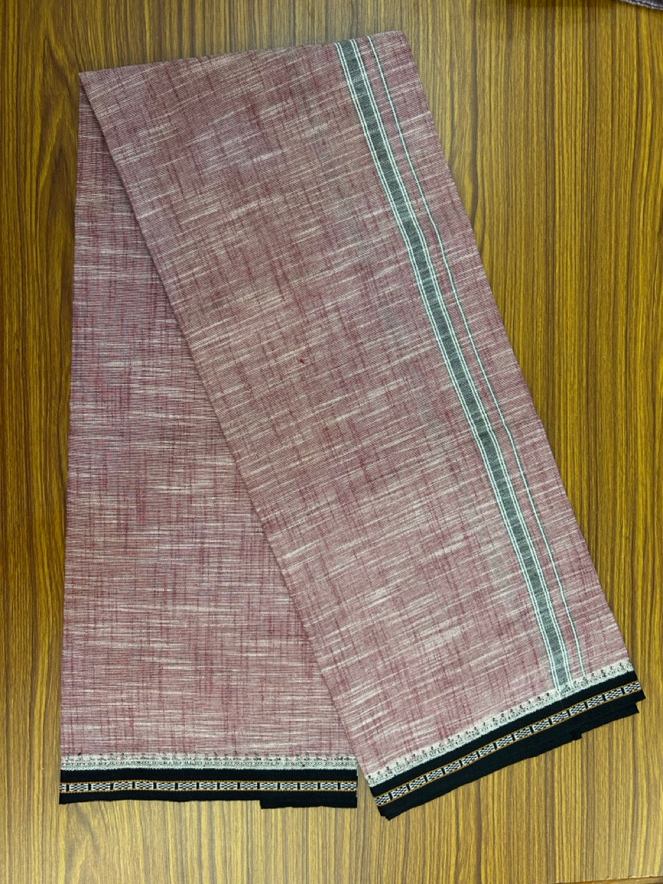 Premium Kathar Type Mund Pure cotton - Kaitharikada - Single Kaily / Lungi - 1.25 inch Black Kara kuppadam Border with Purple White Shaded colour body  (2 meter / 4 muzham)- 10 KK8031 MUT