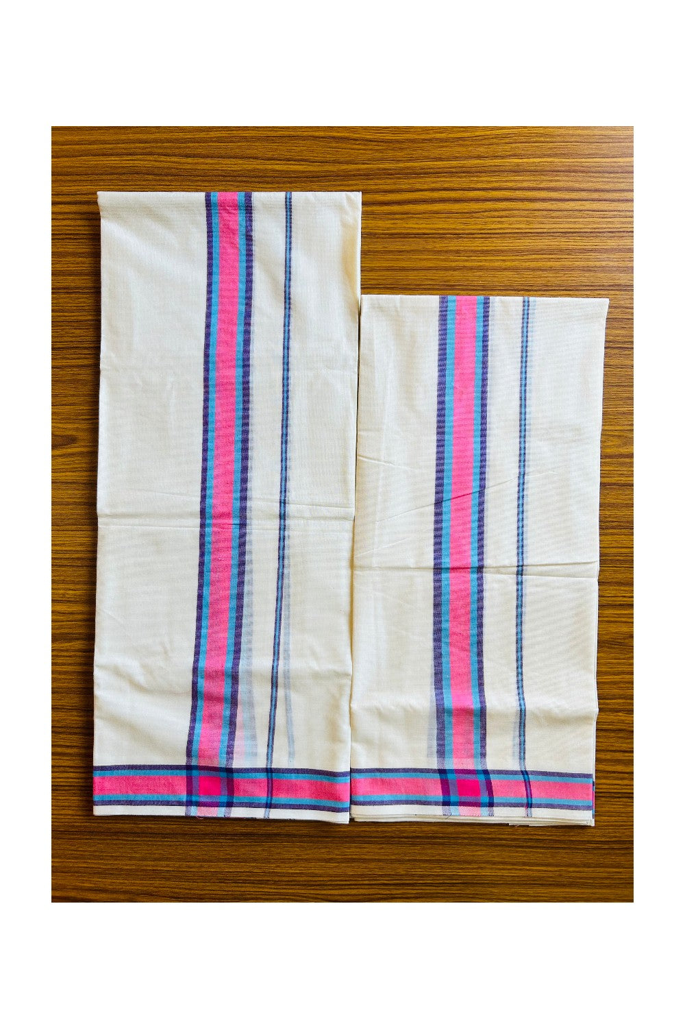 16% Discount!! KaithariKada - Kerala Cotton Single Set Mundu - Violet Blue & Pink  Kara - 10KK301VIN