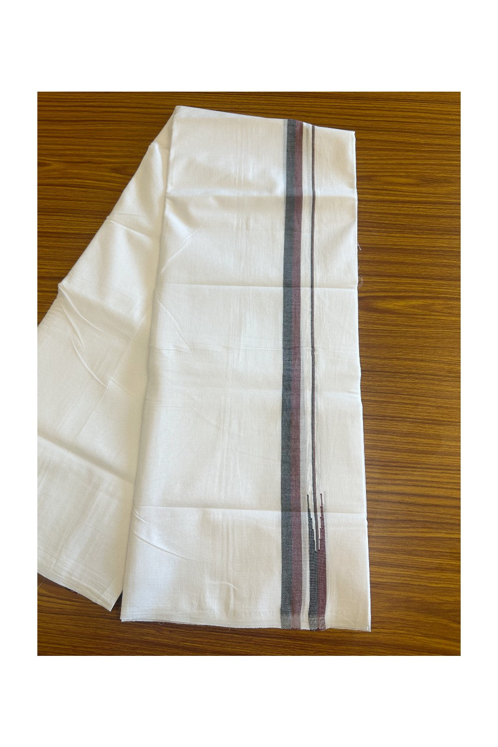 DMK Veshti SHORT DHOTI SPECIAL! 25% Discount !! KaithariKada Balaramapuram PURE WHITE - Mundu/Dhoti - 100X100 - 1 inch kara & 49 inch Height Puliyilakkara Maroon & Black Chutty Kara 3.58 meters - 8KK5127ASH