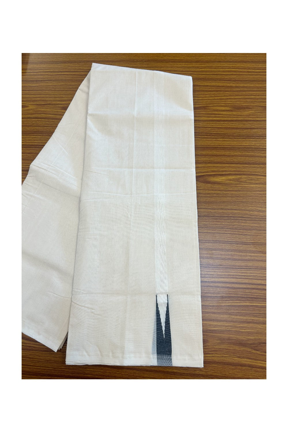 25% DISCOUNT!! KaithariKada HANDLOOM MILPAAV Balaramapuram - 100% PURE Cotton OFF White Double - (Unbleached) Mundu/Dothi - 100x100 - 2 cm Black chutty - 9KK5177RAM