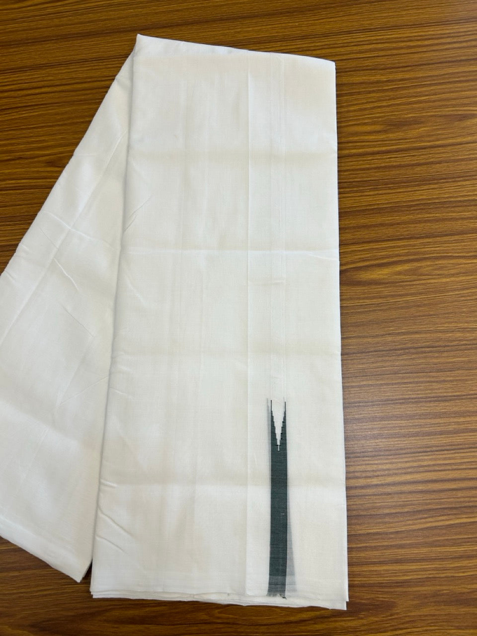 25% Discount!! NEW ULTRA PURE WHITE THREAD HANDLOOM Balaramapuram - 100% MERCERISED Cotton Double Mundu/Dhoti - 120 twisted warp x 80s weft - Dark Green Chutty Kara- 10KK5248 REA