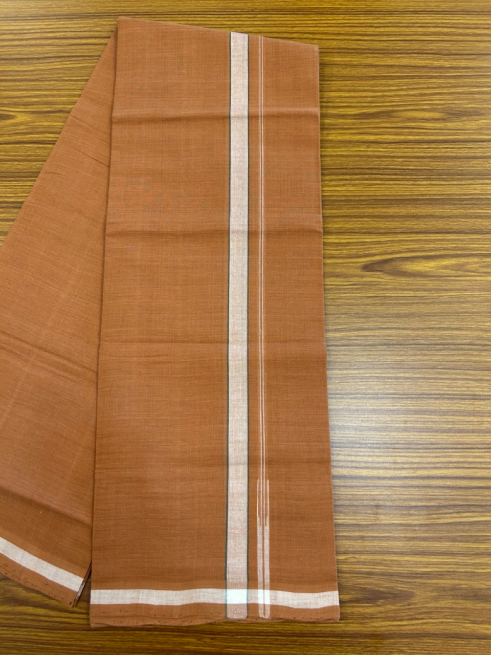 HANDLOOM Single KaithariKada - 10% Discount ! 100% Pure Cotton -  Mundu/Dhoti  KAVI COLOUR BODY 2cm WHITE Kara Green Stripes Chutty (2 meter / 4 muzham)- 10KK8026ELA