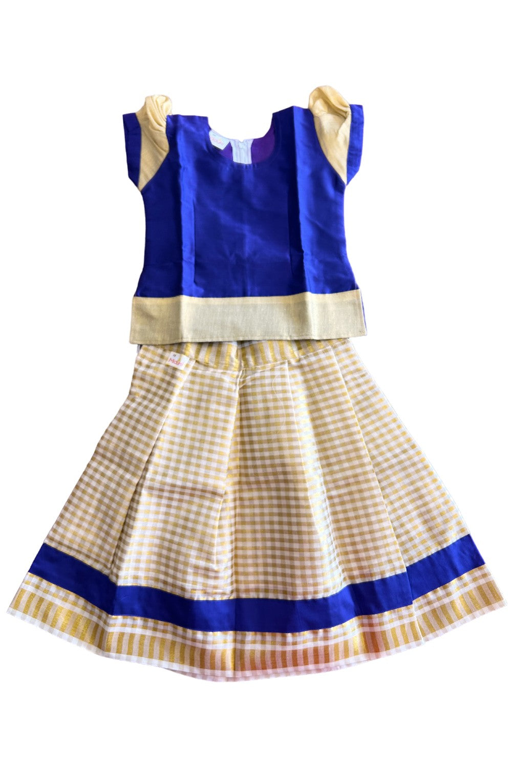 Midukki-Traditional South Indian Kids Pattu Pavada- Violet top offwhite check skirt- Age 3 - KK3MID0010