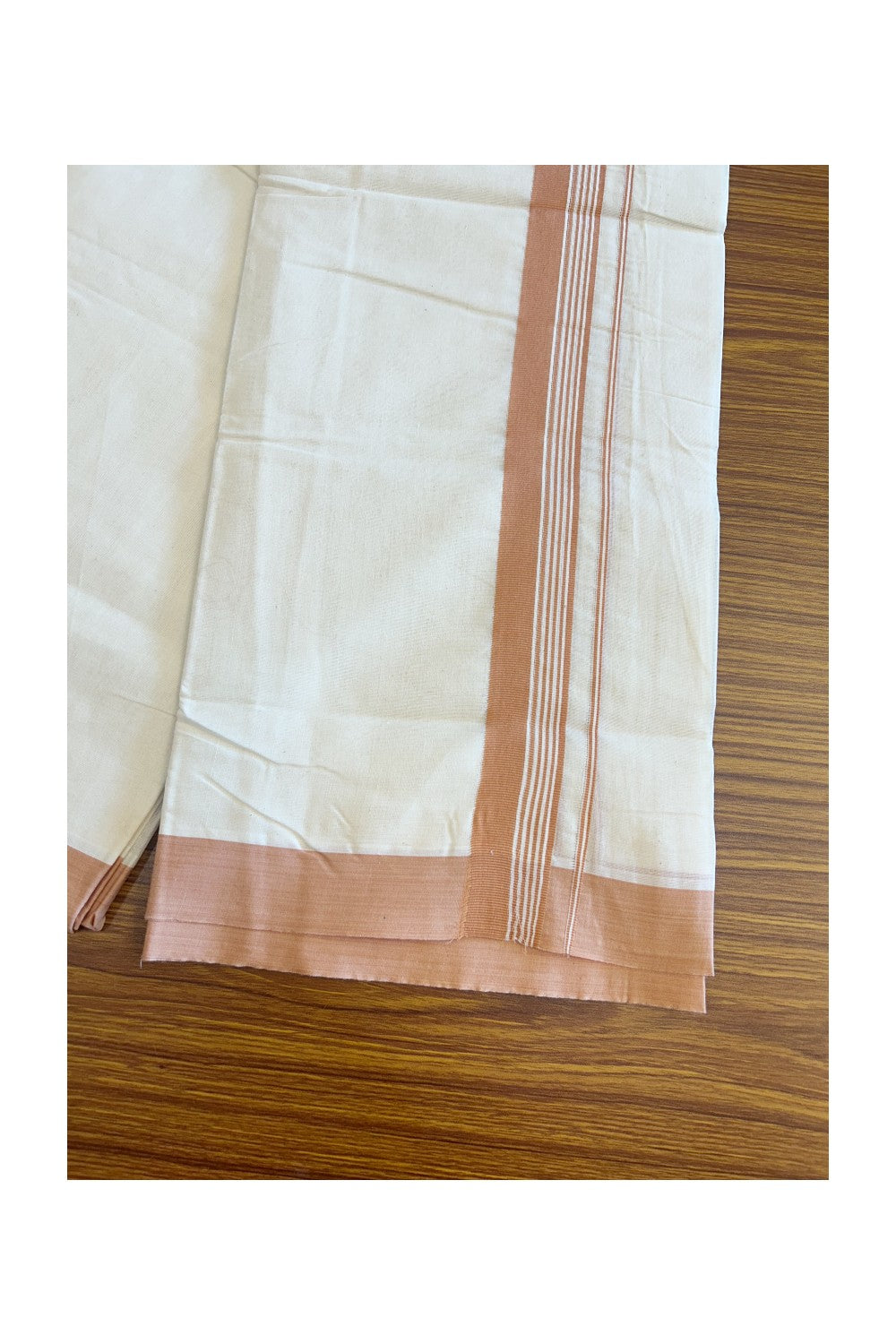20% DISCOUNT!! KaithariKada Balaramapuram 100% Cotton Double Off white - (Unbleached) - Mundu/Dhoti- 100x100 - 2inch Light Brown Kara - 128