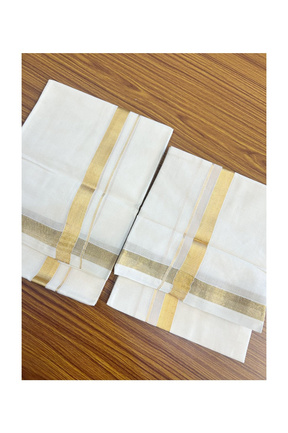 25% Discount!! KaithariKada - Kerala Pure Cotton OFF WHITE SINGLE SET MUND FOR WOMEN - EXTRA LENGTH - Gold Kasavu Kara - 10KK5152PMC