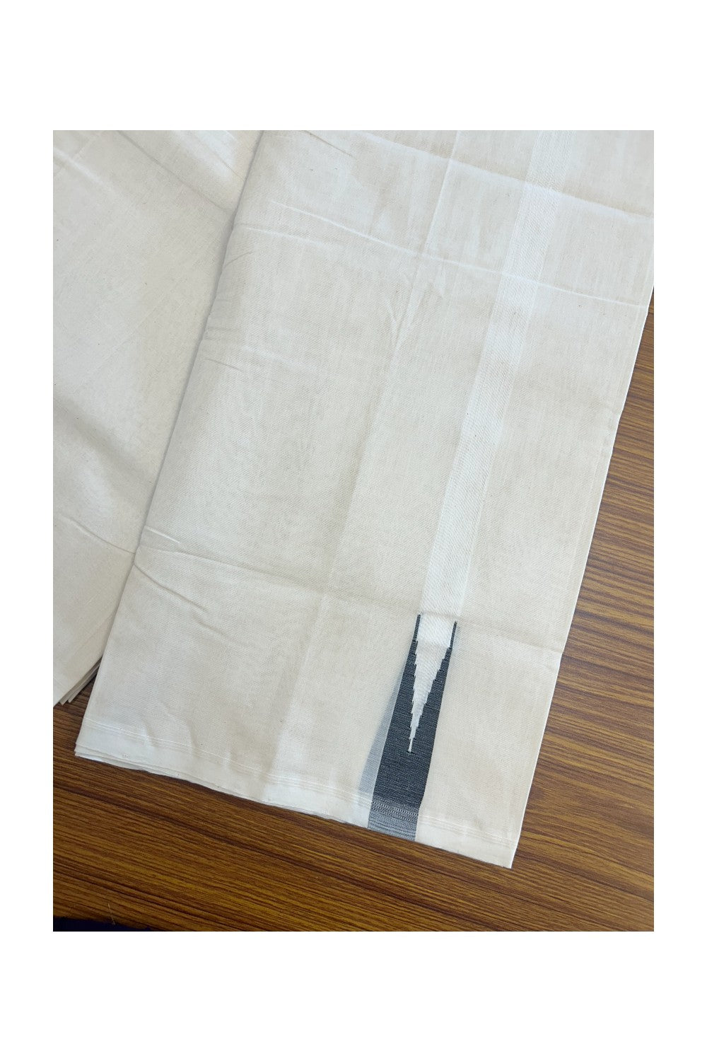 25% DISCOUNT!! KaithariKada HANDLOOM MILPAAV Balaramapuram - 100% PURE Cotton OFF White Double - (Unbleached) Mundu/Dothi - 100x100 - 2 cm Black chutty - 9KK5177RAM