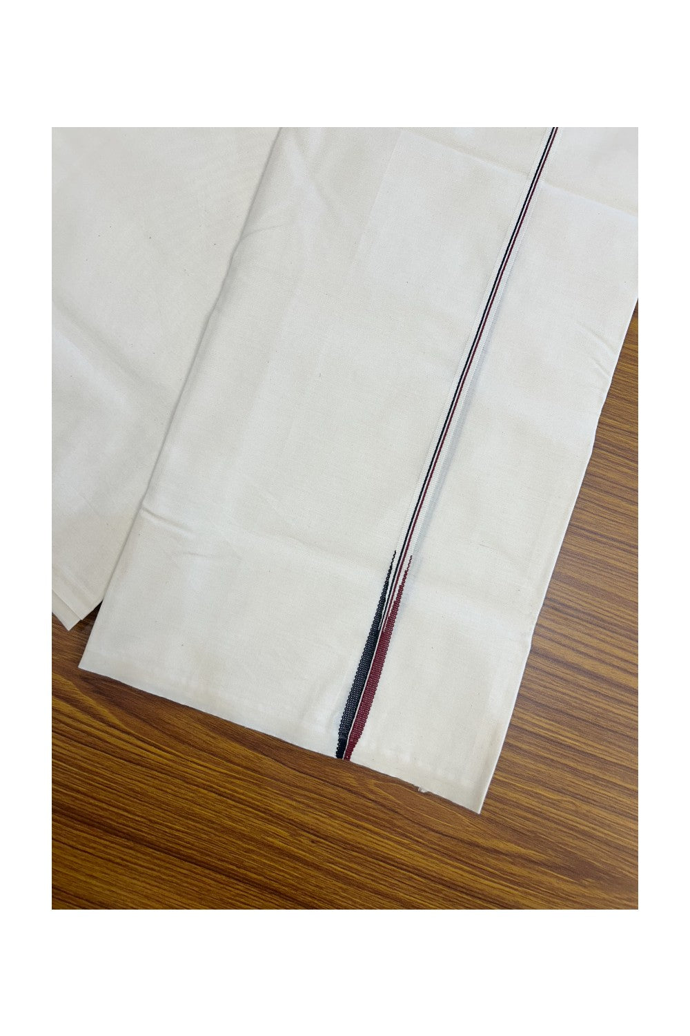 ADMK VESTHI 29% DISCOUNT ! KaithariKada Balaramapuram 100% COTTON SINGLE OFF WHITE (Unbleached) Mundu/Dhoti-100X100- 1 cm  Puliyilakkara Maroon & Black Chutty Kara (2 metre - 4 muzham) - 10KK5179ASH