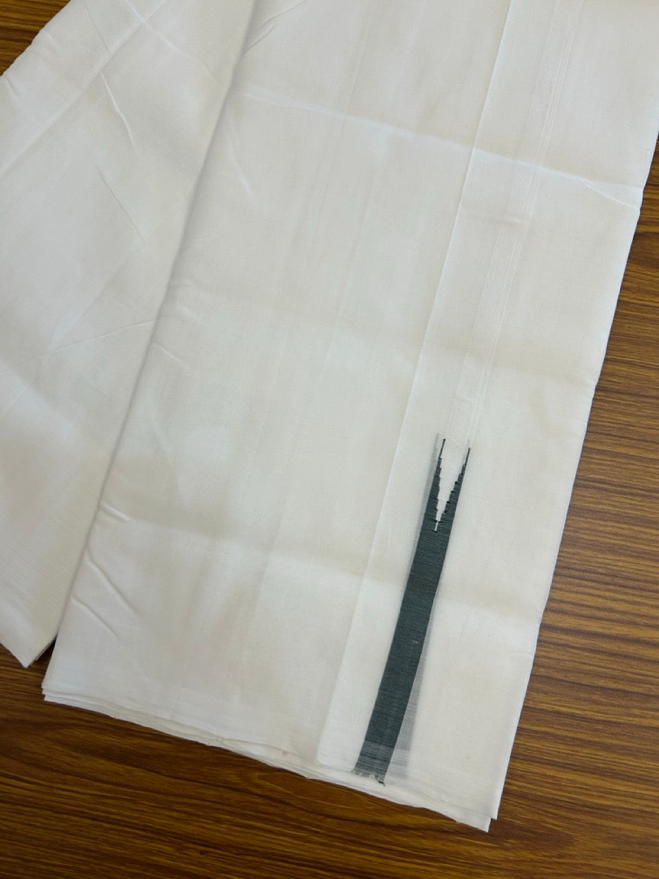 25% Discount!! NEW ULTRA PURE WHITE THREAD HANDLOOM Balaramapuram - 100% MERCERISED Cotton Double Mundu/Dhoti - 120 twisted warp x 80s weft - Dark Green Chutty Kara- 10KK5248 REA