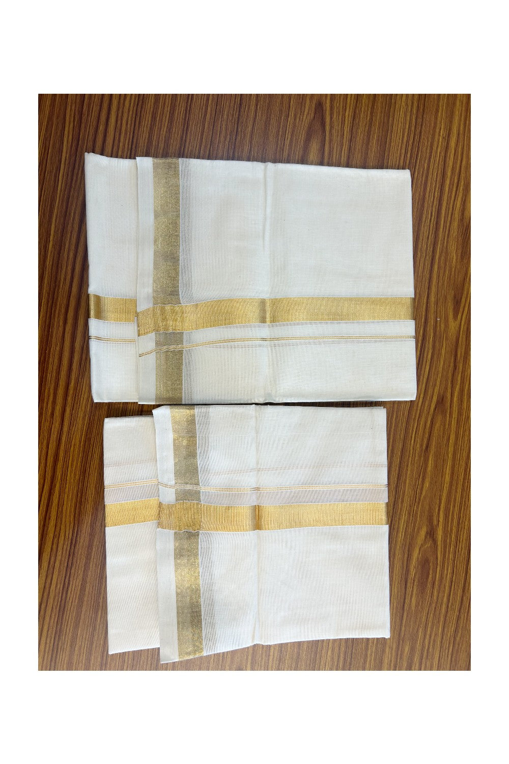 25% Discount!! KaithariKada - Kerala Pure Cotton OFF WHITE SINGLE SET MUND FOR WOMEN - EXTRA LENGTH - Gold Kasavu Kara - 10KK5152PMC
