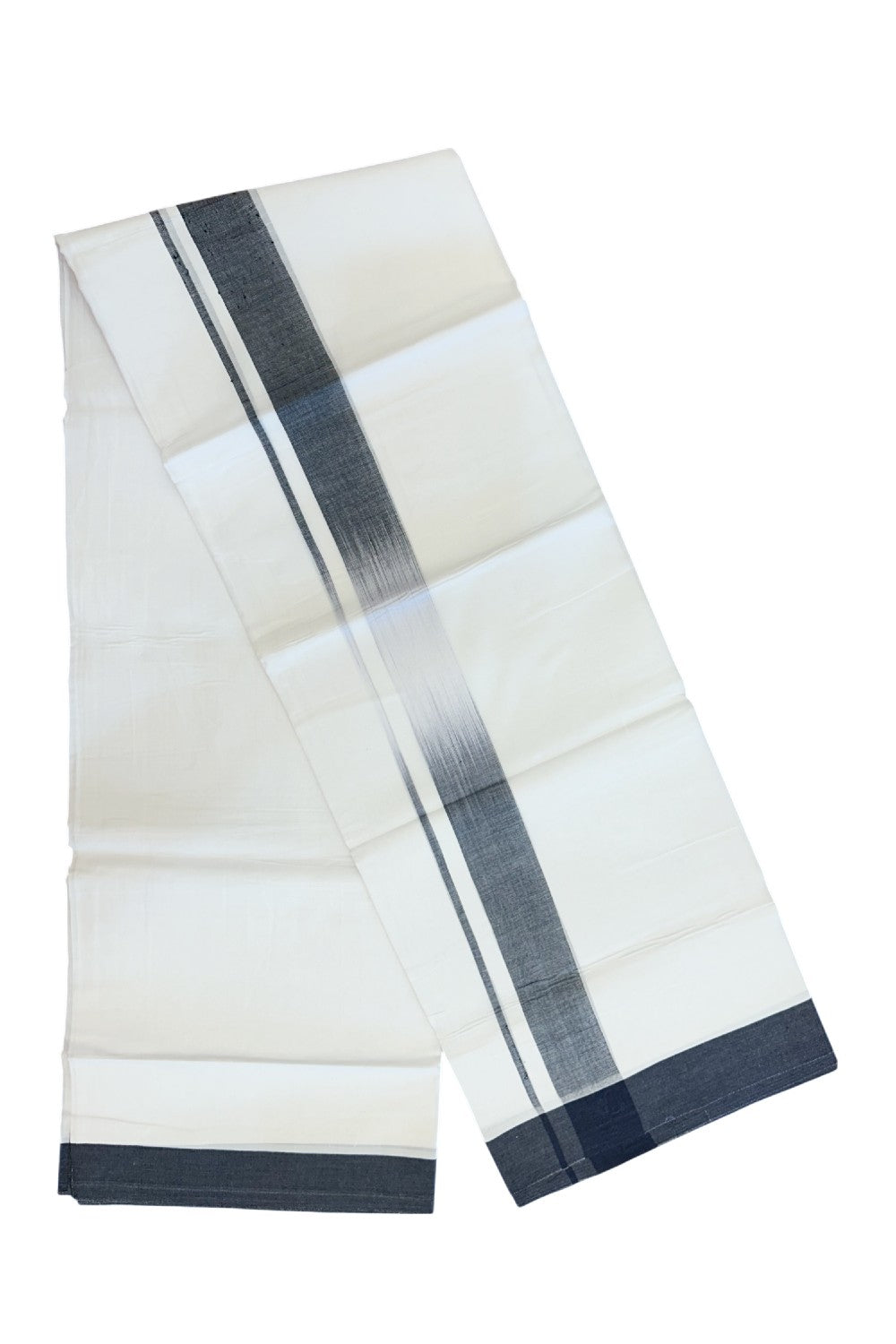 20% Discount ! Kaitharikada Balaramapuram 100% Cotton PURE WHITE Double RAINBOW Mundu/Dothi - 100x80 - 1.75 inch Black Shaded Kara 3.80 mtr (8 muzham) - 107KK5220 THI