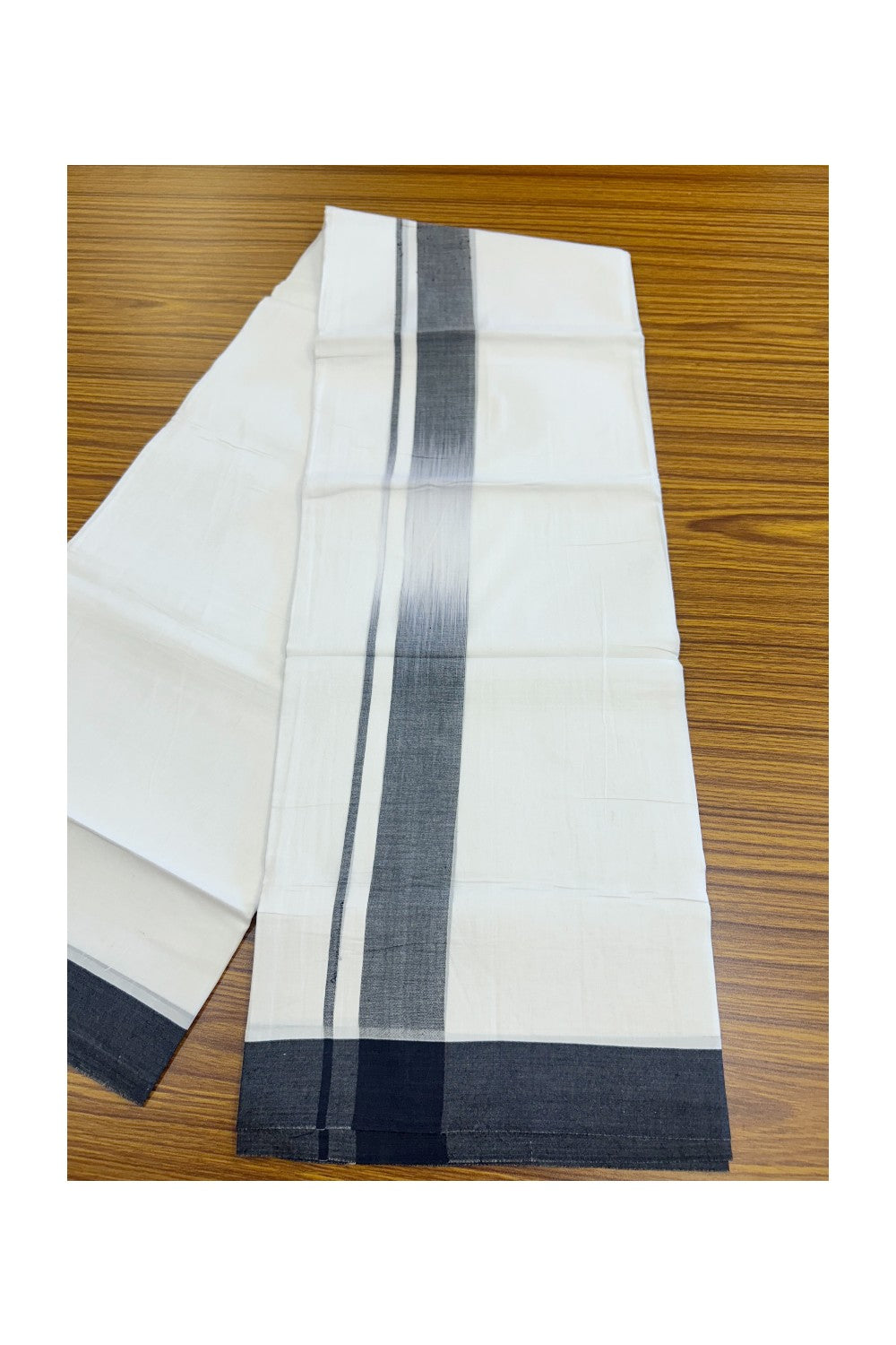 20% Discount ! Kaitharikada Balaramapuram 100% Cotton PURE WHITE Double RAINBOW Mundu/Dothi - 100x80 - 1.75 inch Black Shaded Kara 3.80 mtr (8 muzham) - 107KK5220 THI