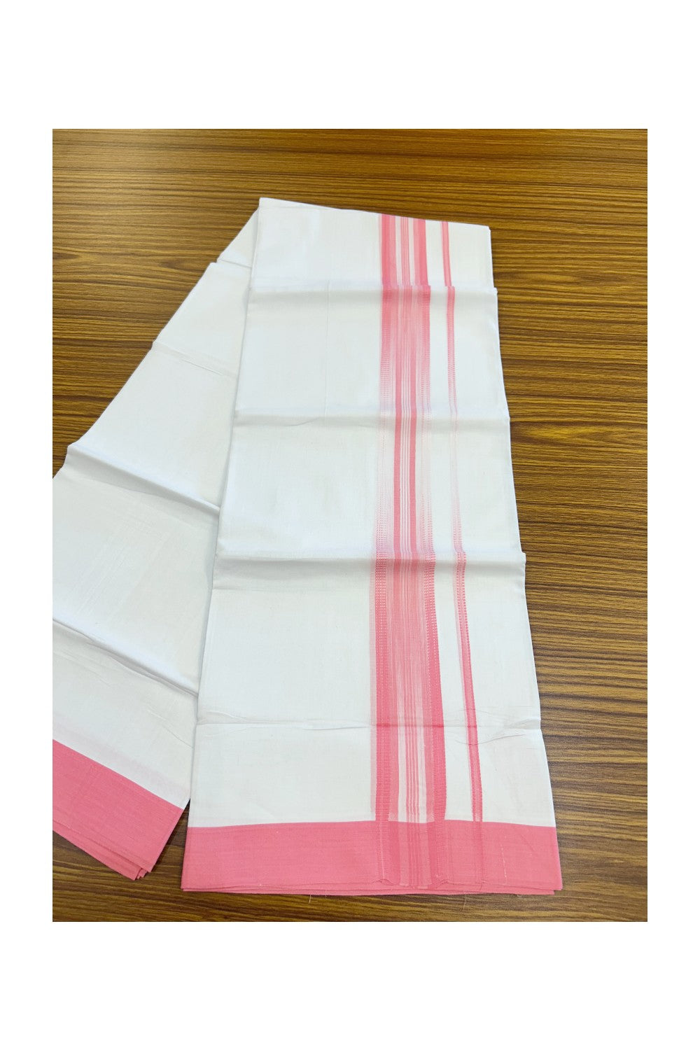 20% Discount ! Kaitharikada Balaramapuram 100% Cotton PURE WHITE Double RAINBOW Mundu/Dothi - 100x80 - 1.75 inch Pink Stripes Kara 3.80 mtr (8 muzham) - 108KK5220 THI