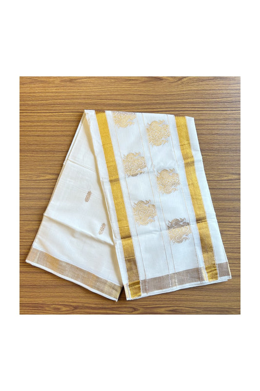 25% Discount! Kaitharikada Kerala Cotton Saree Off white - 12 inch Kasavu Saree with  Peacock Pattern putta Design - 11KK1003HAR