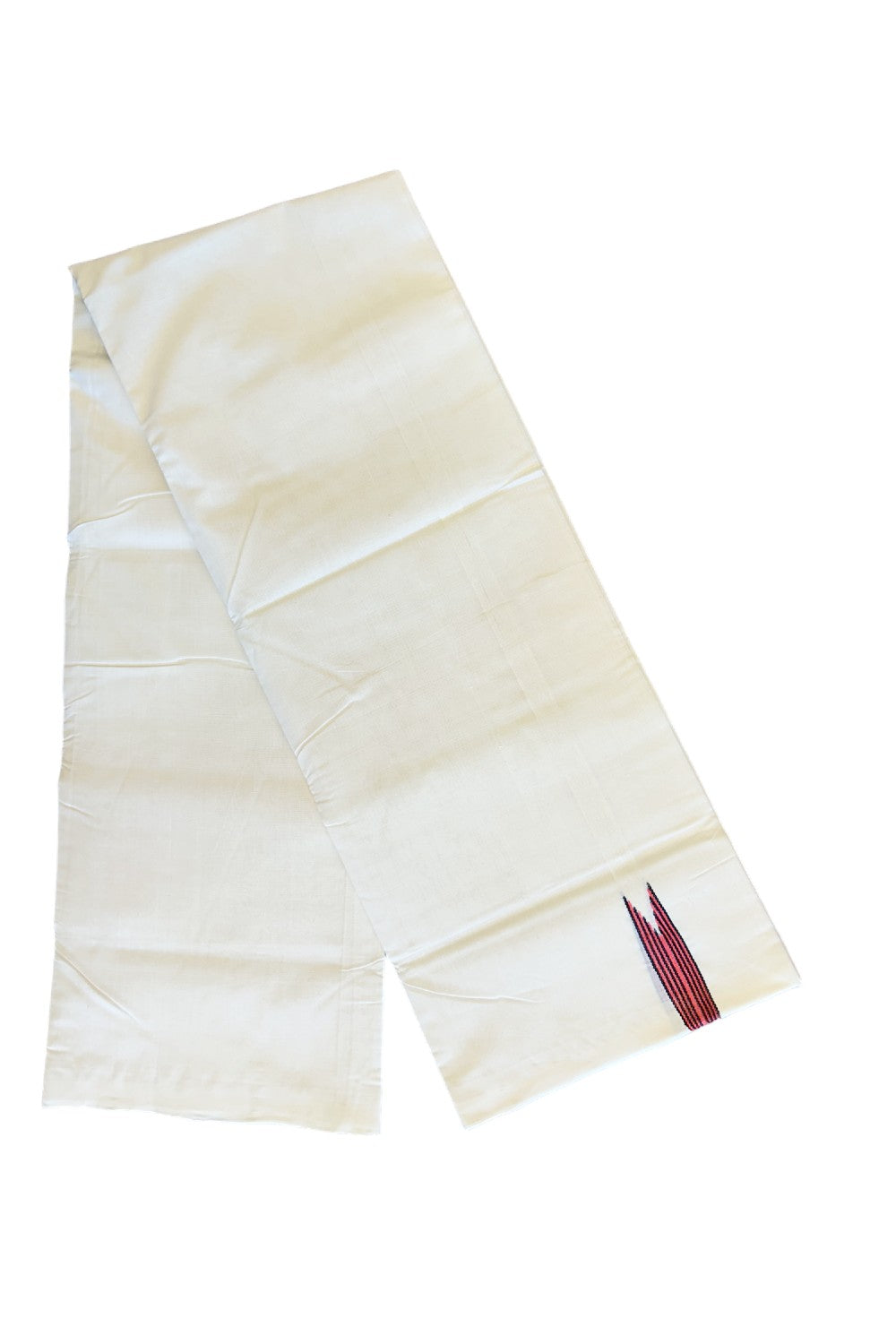 30% DISCOUNT! KaithariKada BALARAMAPURAM HANDLOOM Unakkupaav- 100% PURE Cotton 100x100 Double Mundu/Dhoti OFF WHITE (Unbleached) - PULIYILAKKARA Black & RED 2.5cm Chutty KARA-11KK135RAM
