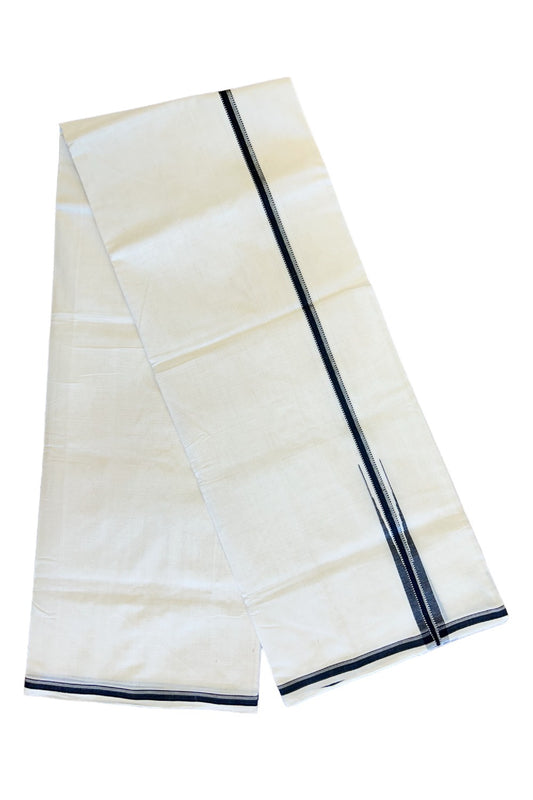 30% DISCOUNT!! KaithariKada HANDLOOM UNAKKUPAAV Balaramapuram - 100% PURE Cotton OFF White - (Unbleached) Double Mundu/Dothi - 2.5 cm Black & Silver side stripes puliyilakkara chutty - 11KK476RAM