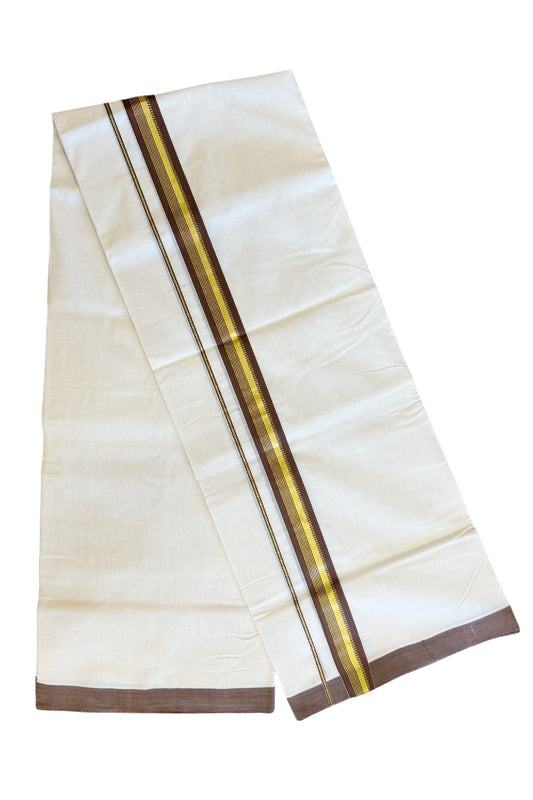 30% Discount KaithariKada HANDLOOM Unakkupaav Balaramapuram - 100% PURE Cotton Off White (Unbleached) Double Mundu/Dhoti -  2.inch Kasavu & Brown Pattern Kara-210