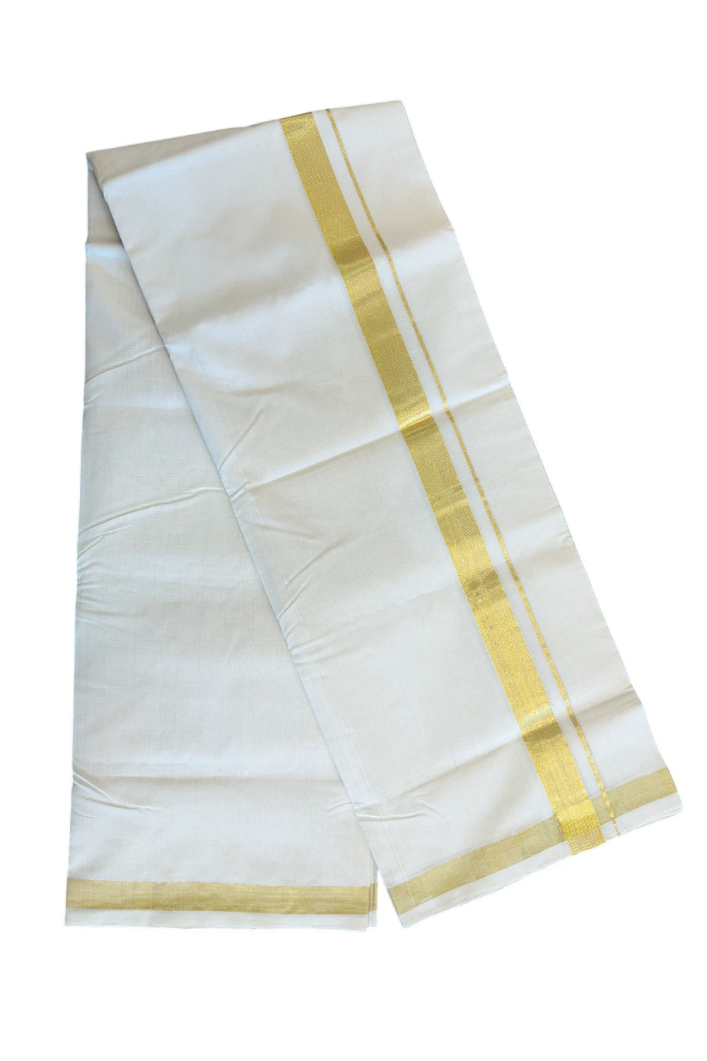 30% DISCOUNT! KaithariKada HANDLOOM Unakkupaav Balaramapuram - 100% PURE Cotton Off white (Unbleached) Double Mundu/Dhoti - 1.75inch Kasavu-138