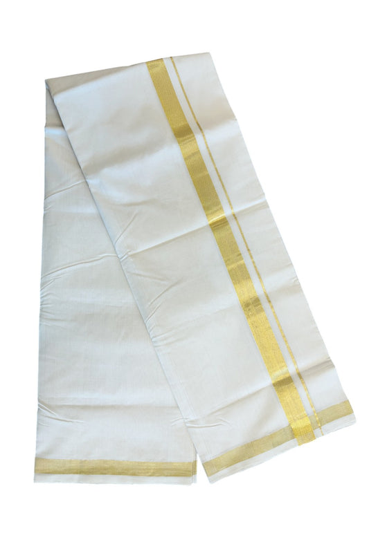 30% DISCOUNT! KaithariKada HANDLOOM Unakkupaav Balaramapuram - 100% PURE Cotton Off white (Unbleached) Double Mundu/Dhoti - 1.75inch Kasavu-138