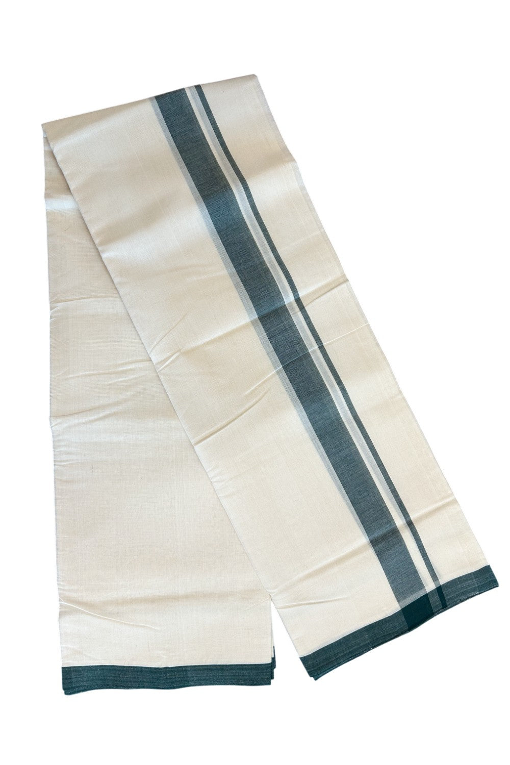 25% Discount! KaithariKada Balaramapuram Handloom 100% Millpaav Cotton Double Mundu/Dhoti Off white (Unbleached) - 100x100 1.5 inch Brick Red Mulloth Border 3.62m (8 Muzham) - 11KK5065KK