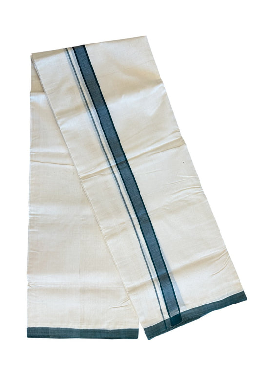 30% DISCOUNT! KaithariKada BALARAMAPURAM HANDLOOM Unakkupaav- 100% PURE Cotton 100x100 Double Mundu/Dhoti OFF WHITE (Unbleached) 3.8 mtr (8 Muzham)- Dark Green Kara