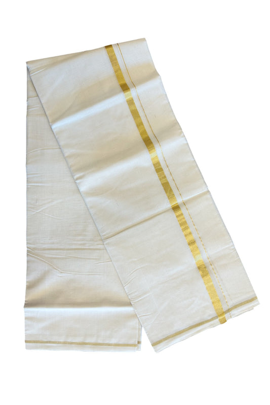 25% DISCOUNT! KaithariKada HANDLOOM Millpaav Balaramapuram - 100% PURE Cotton Off White - (Unbleached) Double Mundu/Dhoti - 2 cm  KASAVU  KARA -KK53RAM - 1.