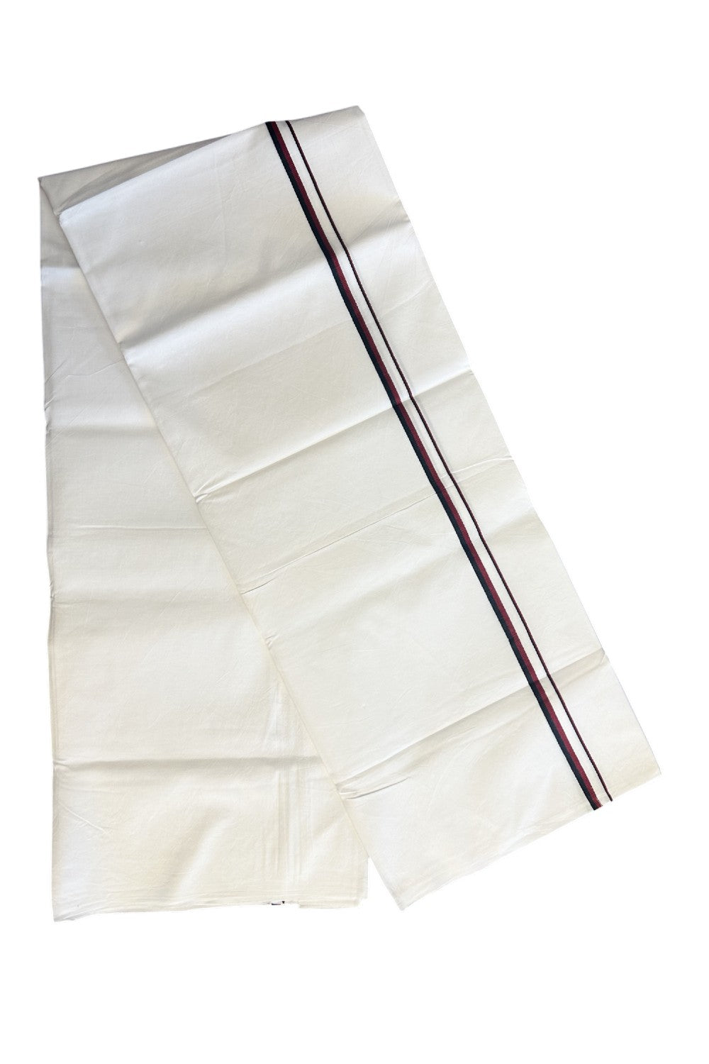 DMK Veshti - 20% DISCOUNT ! KaithariKada Balaramapuram 100% COTTON SINGLE PURE WHITE Mundu/Dhoti- 100X100 - 0.5 inch Maroon & Black Kara (2 metre /4 muzham) - 9KK5146ASH
