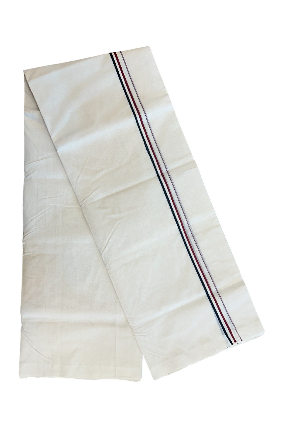 ADMK VESHTI - 25% DISCOUNT!! KaithariKada HANDLOOM UNAKKUPAAV Balaramapuram - 100% PURE Cotton OFF White Double - (Unbleached) Mundu/Dothi - 100x100 - 0.5 inch Black White & Maroon kara - 10KK5177RAM