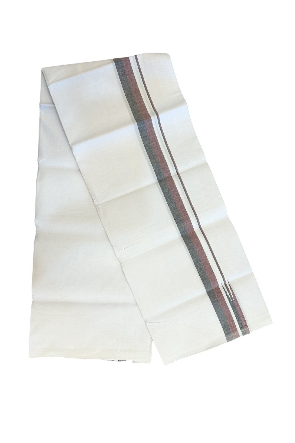 DMK Veshti - 20% Discount !! KaithariKada Balaramapuram PURE WHITE SINGLE Mundu/Dhoti - 100X100 - 1.25 inch Puliyilakkara Maroon & Black Chutty Kara (2 meter / 4 muzham) - 10KK5224 ASH
