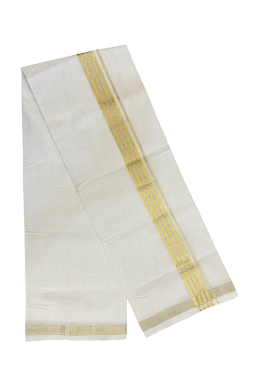 25% Discount!!! KaithariKada HANDLOOM UNAKKUPAAV Balaramapuram - 100% PURE Cotton OFF WHITE (Unbleached) Double Mundu/Dhoti - 80x90 - 3.5 cm Kasavu striped kara 3.85 Mtr (8 Muzham) - 11KK5235 YAR
