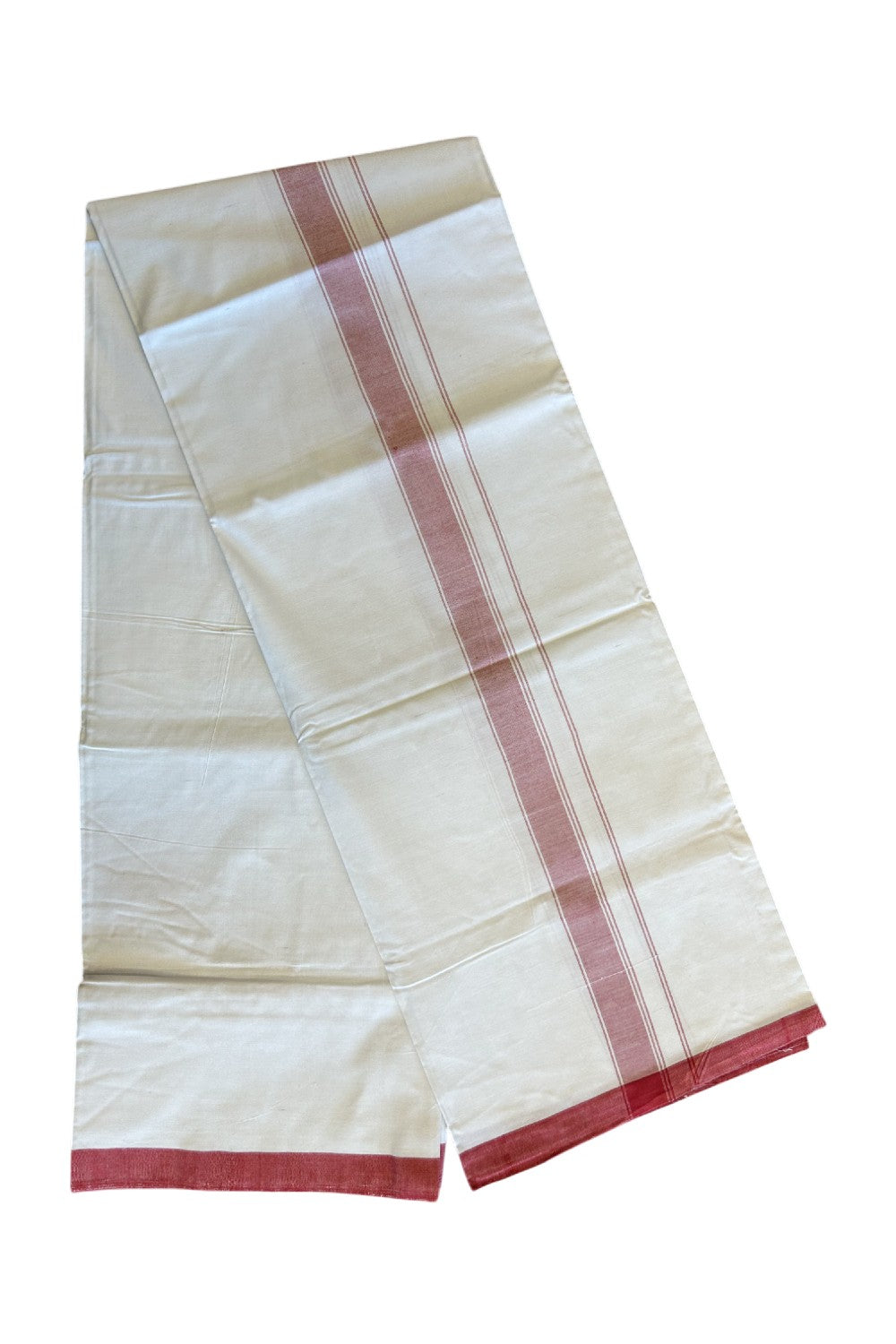 Ultimate HANDLOOM-19% Discount! - Kaitharikada Kalamachal-Government Sealed HALLMARKED-100% PURE COTTON! (80x80) Twisted Thread- Light WHITE SINGLE Mundu / Dhoti - 2 inch Light Red Striped Kara (2 meters /4 muzham) - 11KK8004KK