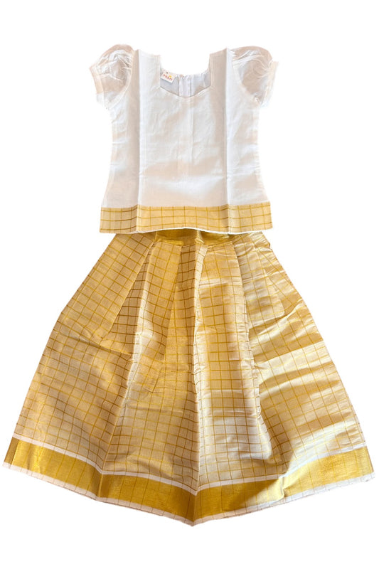 Midukki-Traditional South Indian Kids Pattu Pavada- White top tissue check skirt - Age 8 - KK8MID0011