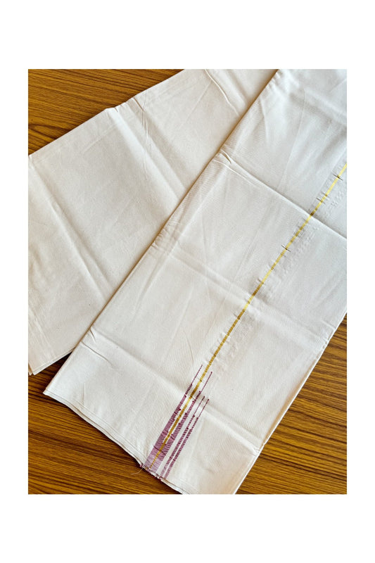 28% DISCOUNT ! KaithariKada Balaramapuram 100%  COTTON SINGLE OFF WHITE - (Unbleached) Mundu/Dhoti-100X100-  0.25 cm double Red Chutty (2 meter / 4 muzham) - 11KK400ASH