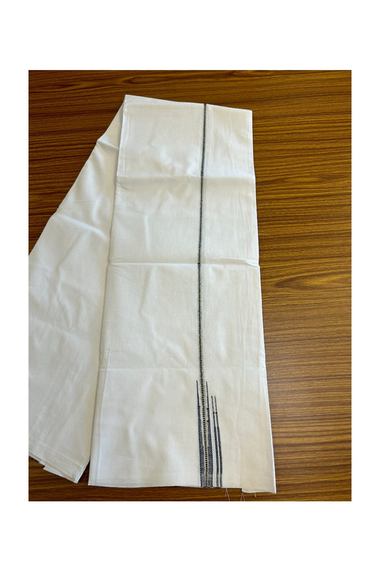 35% DISCOUNT!! KaithariKada Balaramapuram 100% Cotton PURE WHITE Single Mundu/Dhoti-100x100 1 cm  Puliyilakkara MUTHUKKURI Silver & Black Double chutty (2 meter / 4 muzham) - 11KK5043ASH
