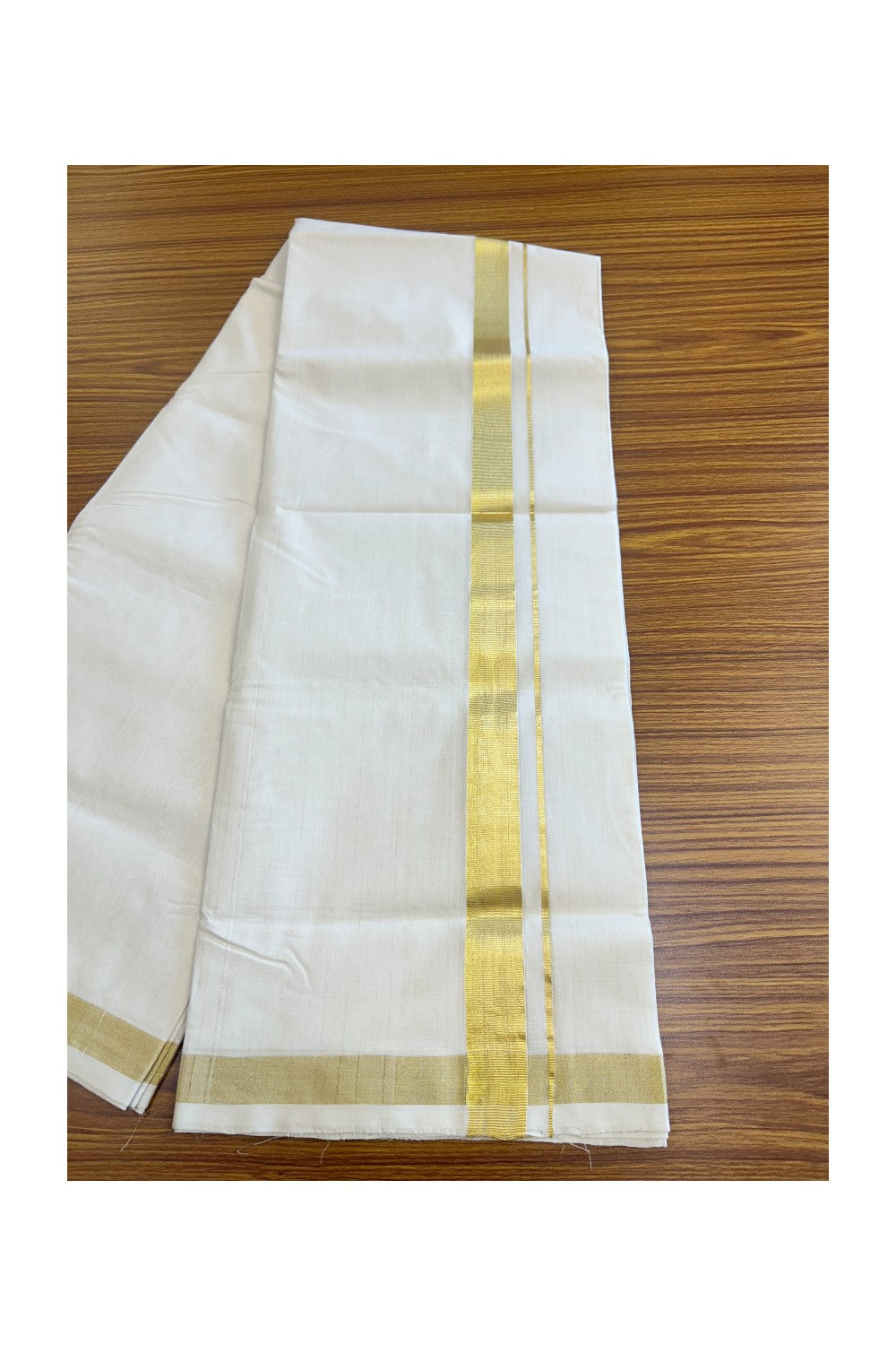 30% DISCOUNT! KaithariKada HANDLOOM Unakkupaav Balaramapuram - 100% PURE Cotton Off white (Unbleached) Double Mundu/Dhoti - 1.75inch Kasavu-138