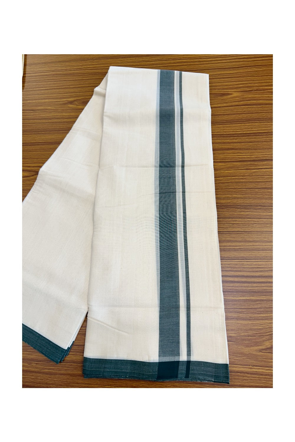 25% Discount! KaithariKada Balaramapuram Handloom 100% Millpaav Cotton Double Mundu/Dhoti Off white (Unbleached) - 100x100 1.5 inch Brick Red Mulloth Border 3.62m (8 Muzham) - 11KK5065KK