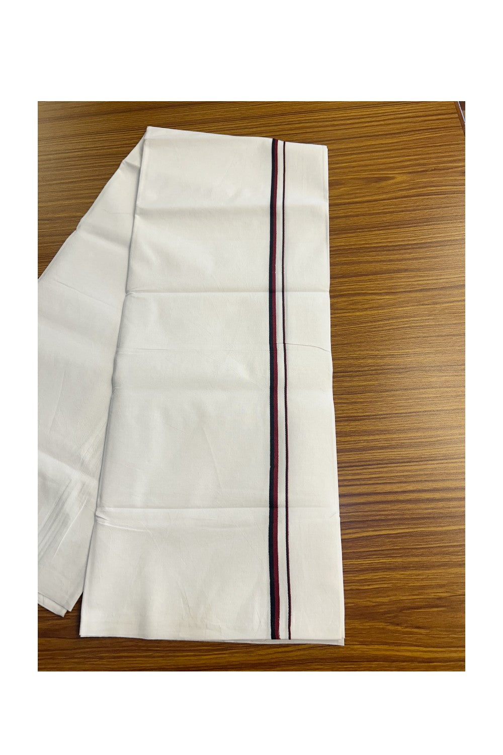DMK Veshti - 20% DISCOUNT ! KaithariKada Balaramapuram 100% COTTON SINGLE PURE WHITE Mundu/Dhoti- 100X100 - 0.5 inch Maroon & Black Kara (2 metre /4 muzham) - 9KK5146ASH