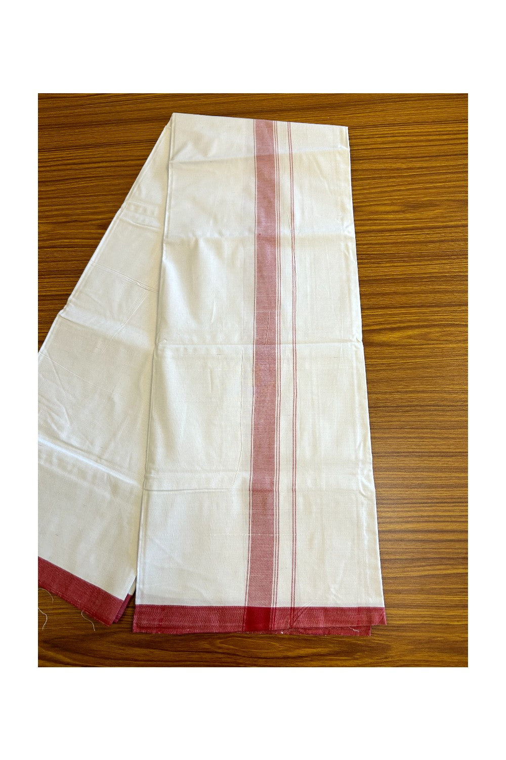 Ultimate HANDLOOM-19% Discount! - Kaitharikada Kalamachal-Government Sealed HALLMARKED-100% PURE COTTON! (80x80) Twisted Thread- Light WHITE SINGLE Mundu / Dhoti - 2 inch Light Red Striped Kara (2 meters /4 muzham) - 11KK8004KK