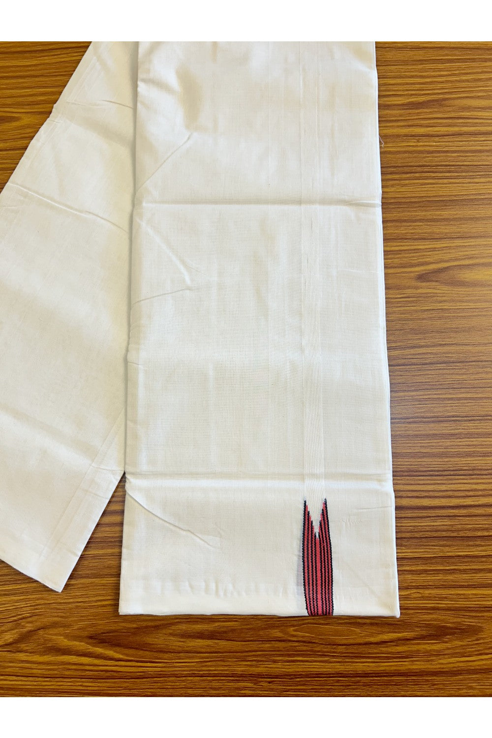 30% DISCOUNT! KaithariKada BALARAMAPURAM HANDLOOM Unakkupaav- 100% PURE Cotton 100x100 Double Mundu/Dhoti OFF WHITE (Unbleached) - PULIYILAKKARA Black & RED 2.5cm Chutty KARA-11KK135RAM