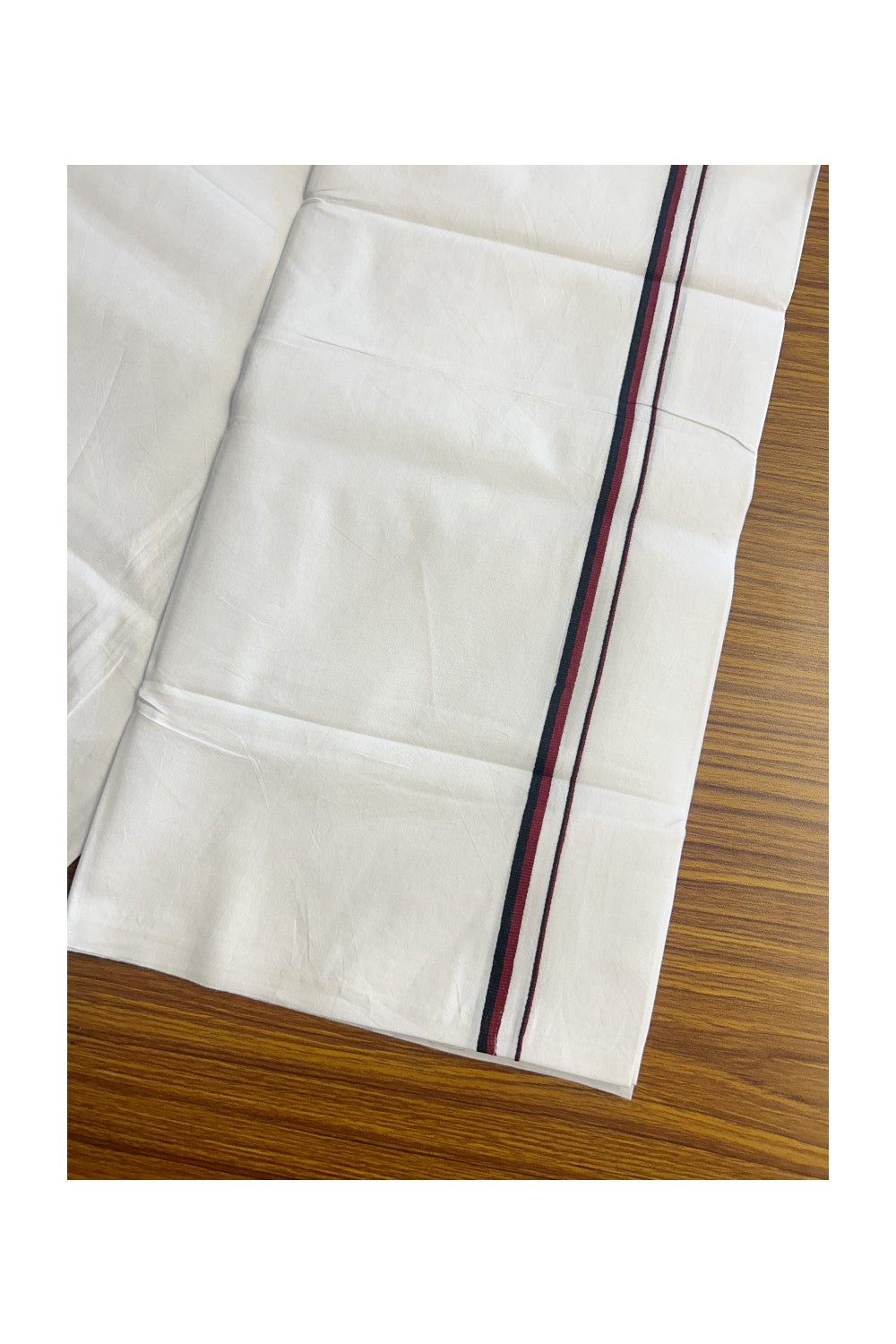 DMK Veshti - 20% DISCOUNT ! KaithariKada Balaramapuram 100% COTTON SINGLE PURE WHITE Mundu/Dhoti- 100X100 - 0.5 inch Maroon & Black Kara (2 metre /4 muzham) - 9KK5146ASH