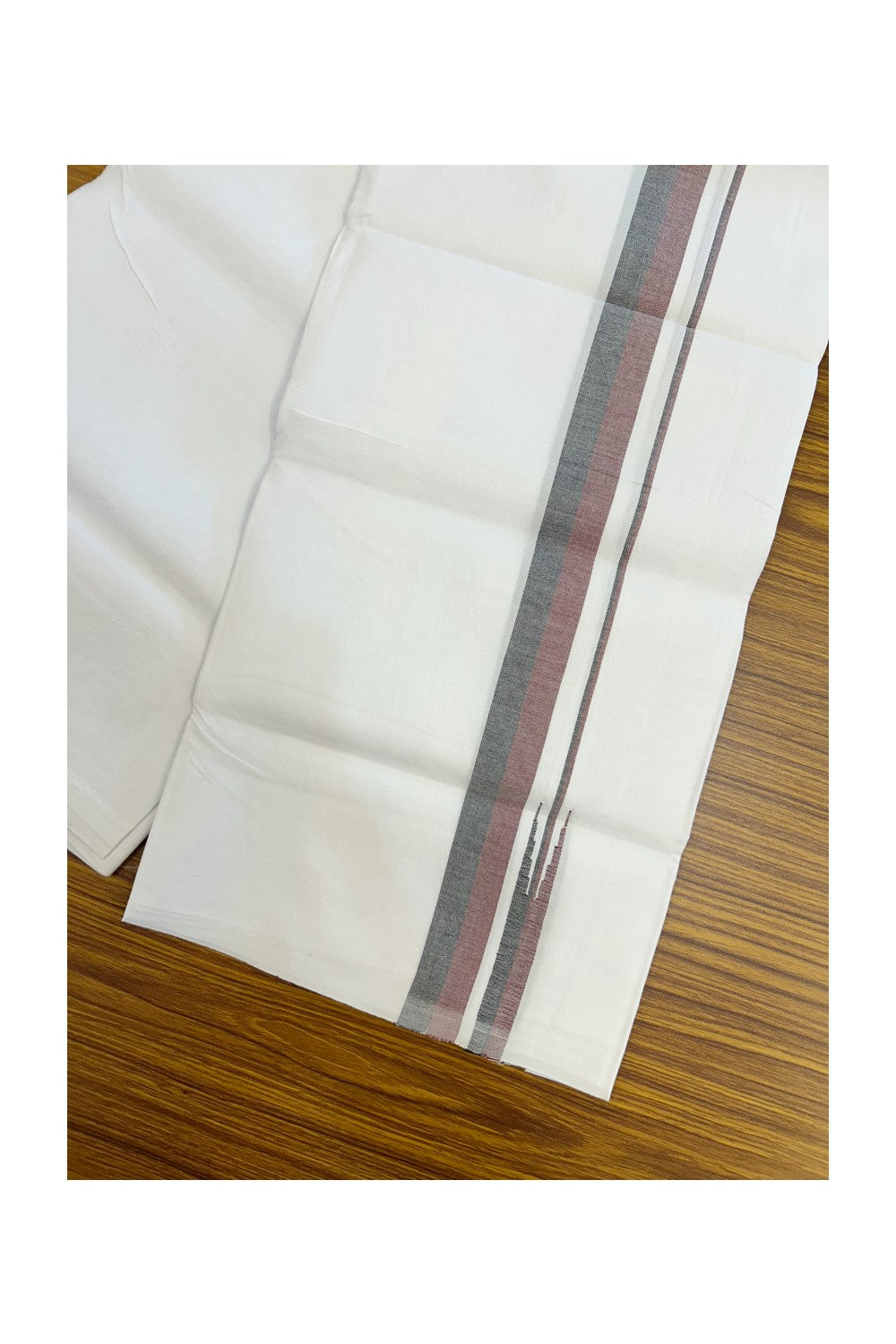 DMK Veshti - 20% Discount !! KaithariKada Balaramapuram PURE WHITE SINGLE Mundu/Dhoti - 100X100 - 1.25 inch Puliyilakkara Maroon & Black Chutty Kara (2 meter / 4 muzham) - 10KK5224 ASH