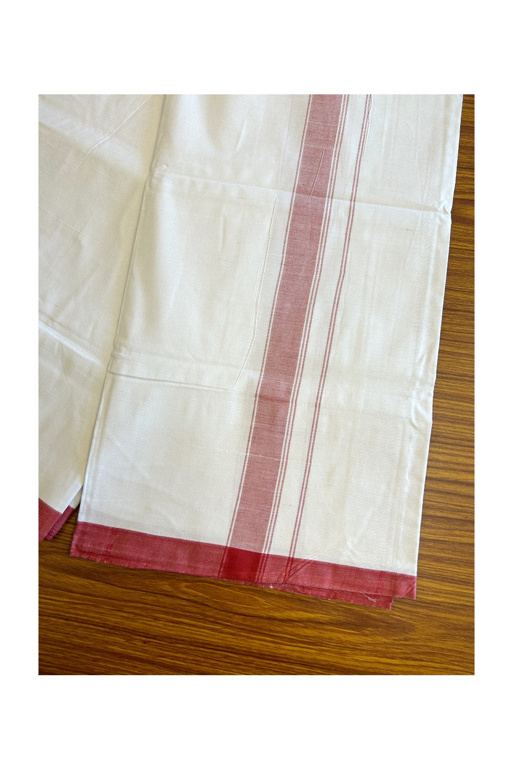 Ultimate HANDLOOM-19% Discount! - Kaitharikada Kalamachal-Government Sealed HALLMARKED-100% PURE COTTON! (80x80) Twisted Thread- Light WHITE SINGLE Mundu / Dhoti - 2 inch Light Red Striped Kara (2 meters /4 muzham) - 11KK8004KK