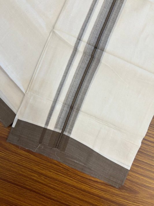 20% Discount! KaithariKada Balaramapuram 100% Cotton Off white Double Mundu/Dhoti - (100x80)S - 1.5 inch Brown Striped Kara - 4mtr (8.5muzham) - 111 KK5255 VAS