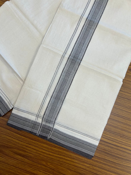 20% Discount! KaithariKada Balaramapuram 100% Cotton Off white Double Mundu/Dhoti - (100x80)S - 1.5 inch Black Striped Kara - 4mtr (8.5muzham) - 115 KK5255 VAS
