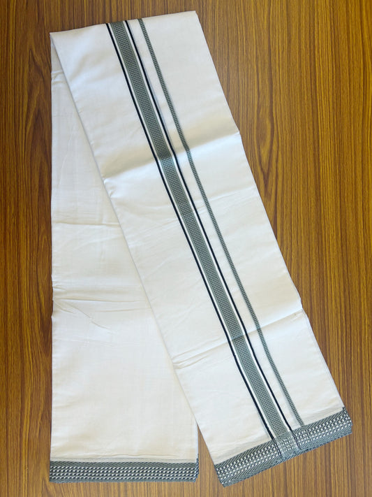 19% Discount !! Kaitharikada Balaramapuram 100% Mercerised Cotton ULTRA PURE WHITE  DOUBLE Mundu/Dothi-100x100 - 2 Inch Sage Green & Black Striped kara - 1KK5106YAR