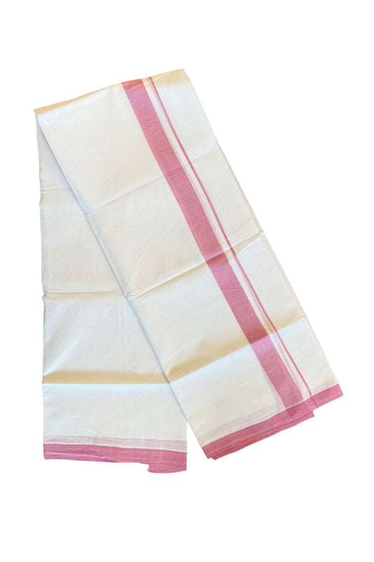 30% Discount! KaithariKada Balaramapuram Handloom 100% Millpaav Cotton Double Mundu/Dhoti Pure white - 100x100 Pink Mulloth Border 3.70m (8 Muzham) - 12KK404RAM