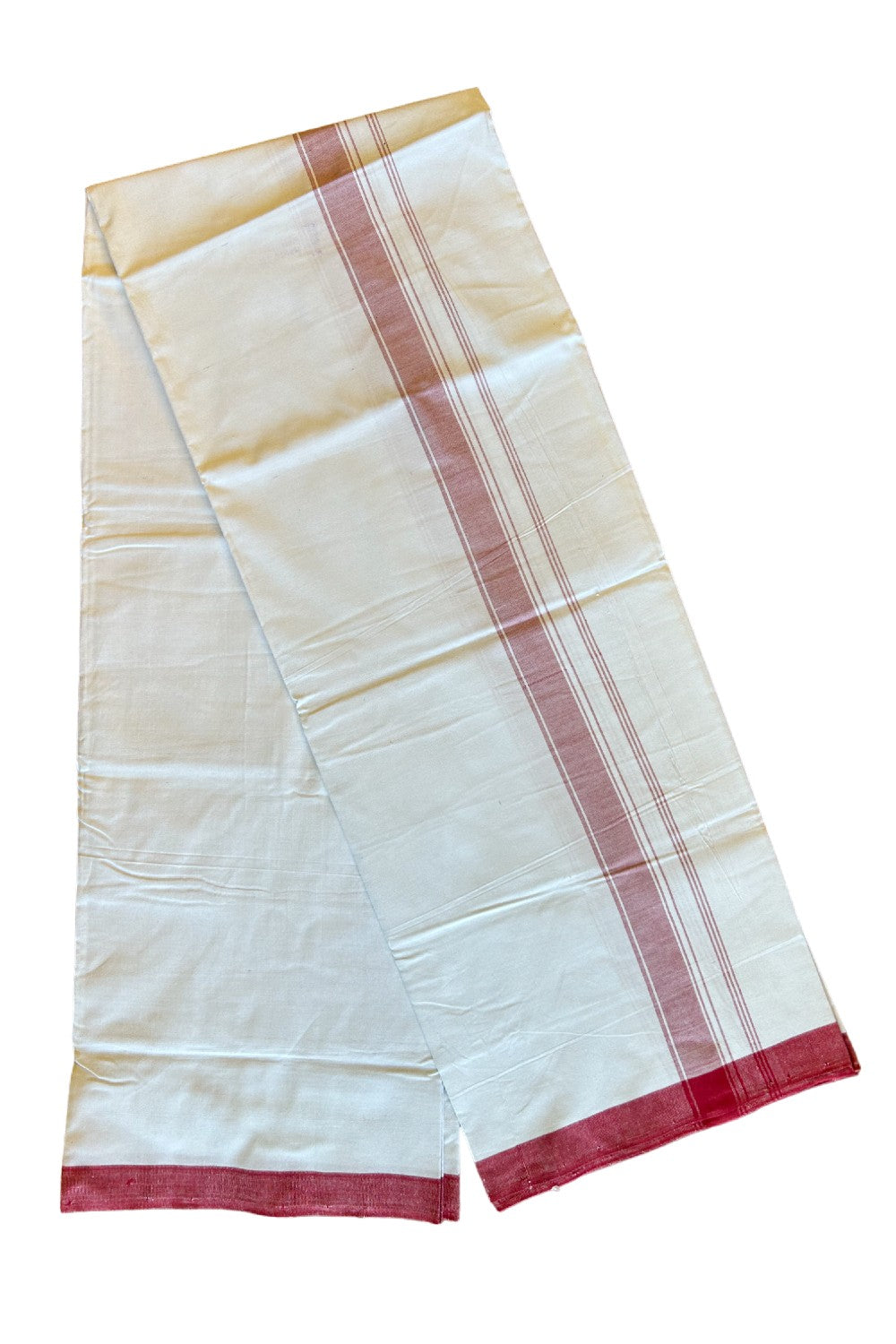 Ultimate HANDLOOM-19% Discount! - Kaitharikada Kalamachal-Government Sealed HALLMARKED-100% PURE COTTON! (80x80) Twisted Thread- Light WHITE SINGLE Mundu / Dhoti - 2 inch Red Striped Kara - 12KK478KAL