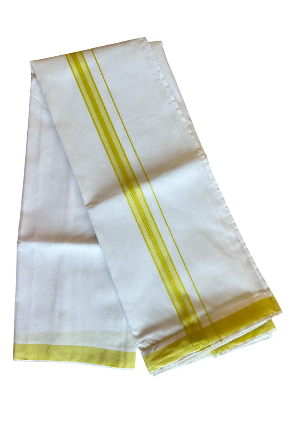 KaithariKada Balaramapuram COTTON SINGLE PURE WHITE VELCRO Mundu/Dhoti - 1.5inch Light Green kara (2 metre / 4 muzham)- 12KK485SRI